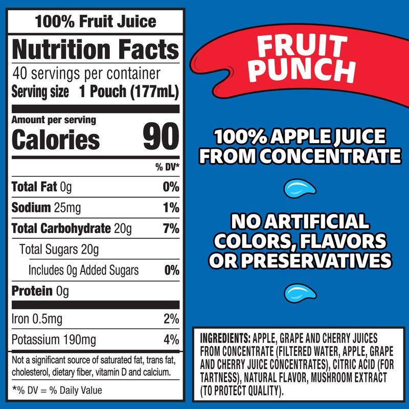 Capri-Sun Capri Sun 100% Juice Fruit Punch Naturally Flavored Juice Blend, 40 ct Pack, 4 Boxes of 10 Pouches - Image 2